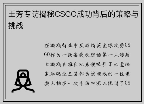 王芳专访揭秘CSGO成功背后的策略与挑战
